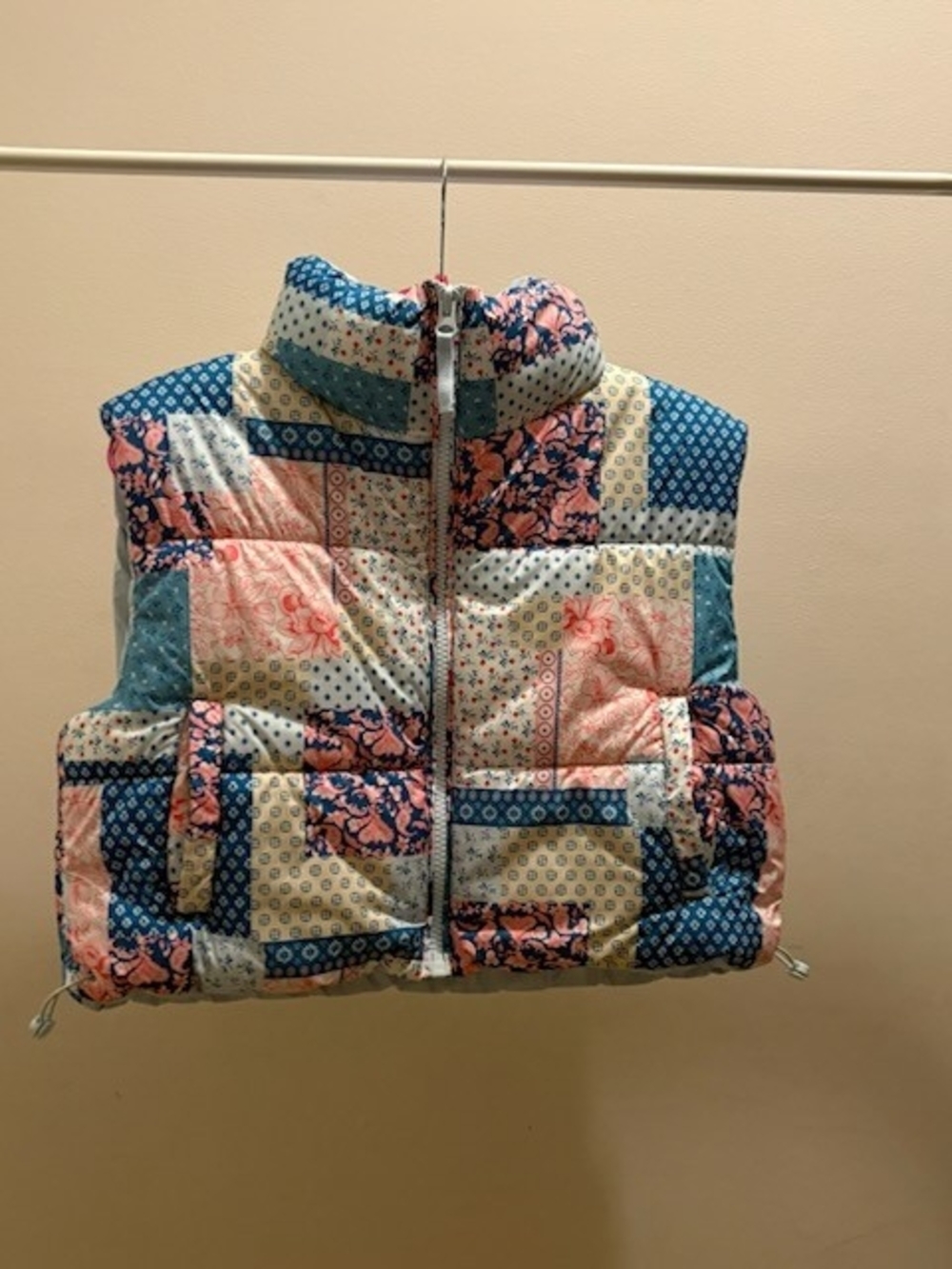 Simply Southern Patchwork Puffer Vest Blue & Pink